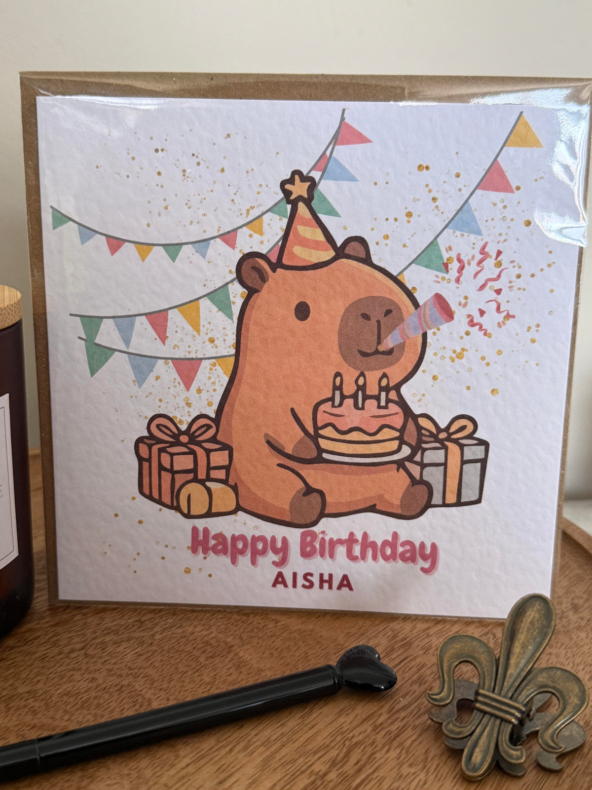 Personalised luxury birthday card with Capybara design