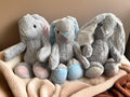 Personalised Bunny toy, easter, embroidered ear.