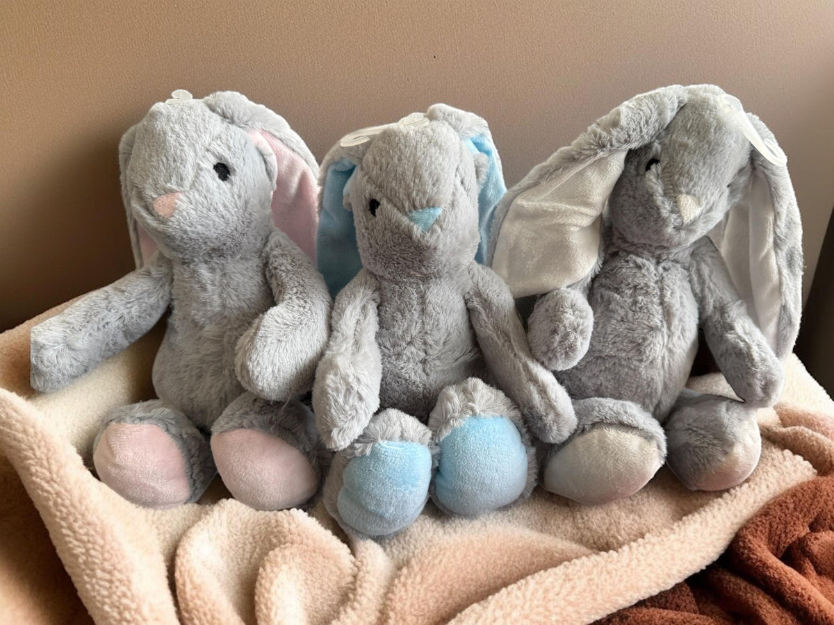 Personalised Bunny toy, easter, embroidered ear.