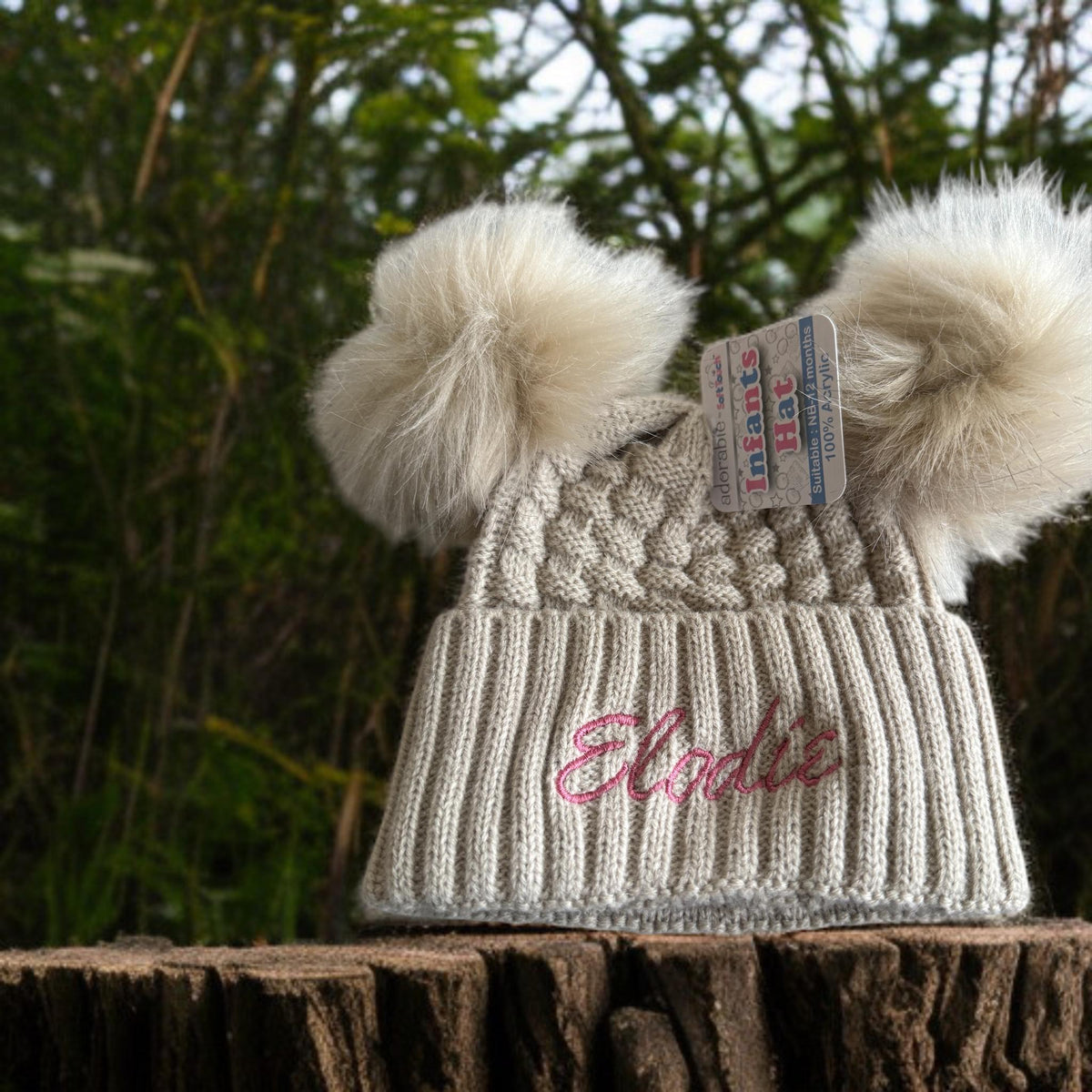 Personalised baby pom pom hat