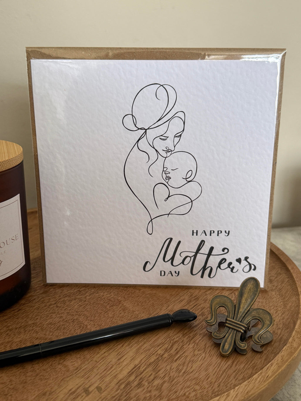 Luxury mothers day card mama and baby line drawing