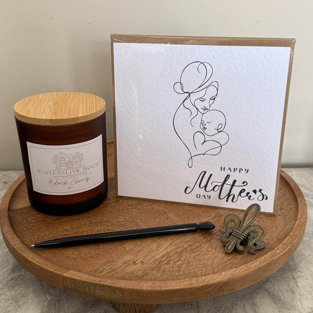 Luxury mothers day card mama and baby line drawing