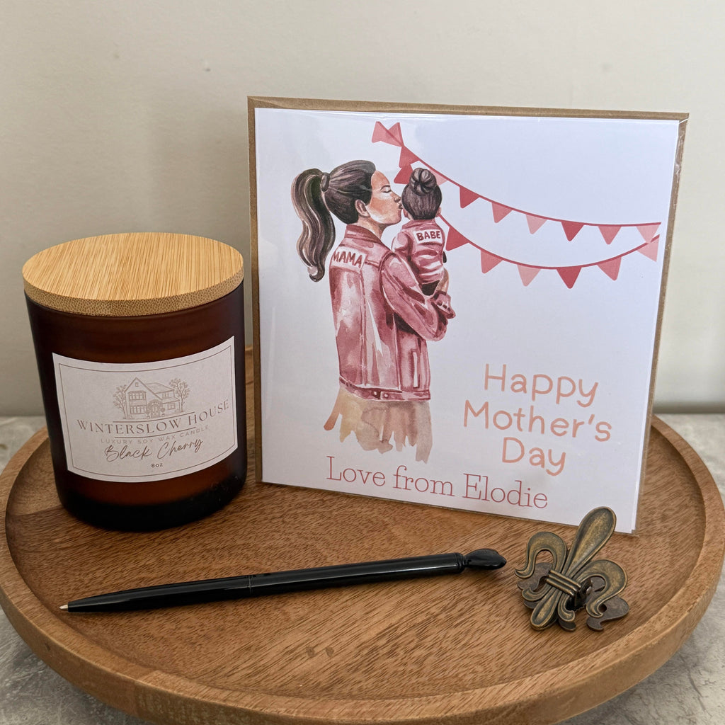 Personalised Luxury mothers day card - pink mama and baby design