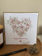 Mothers day greetings cards, pink heart floral