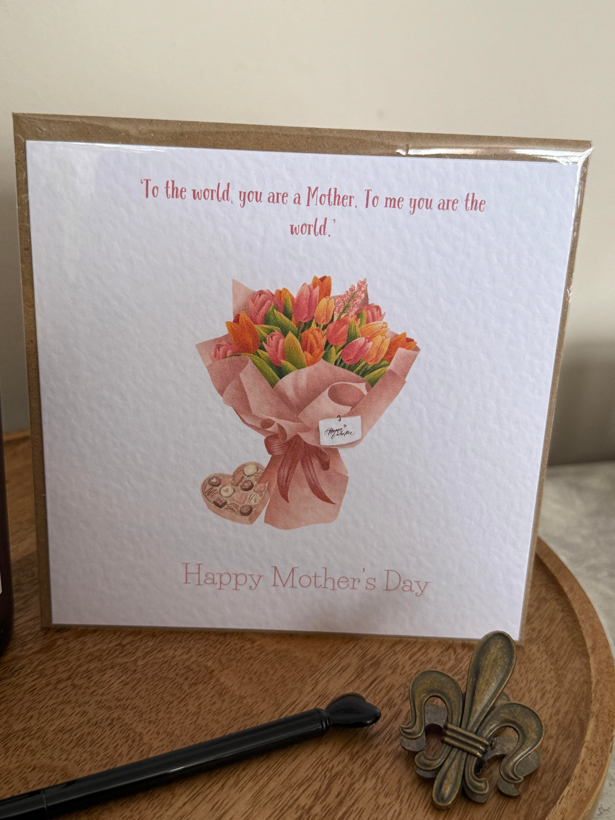 Luxury Mothers day card, pink bouquet and chocolate box design