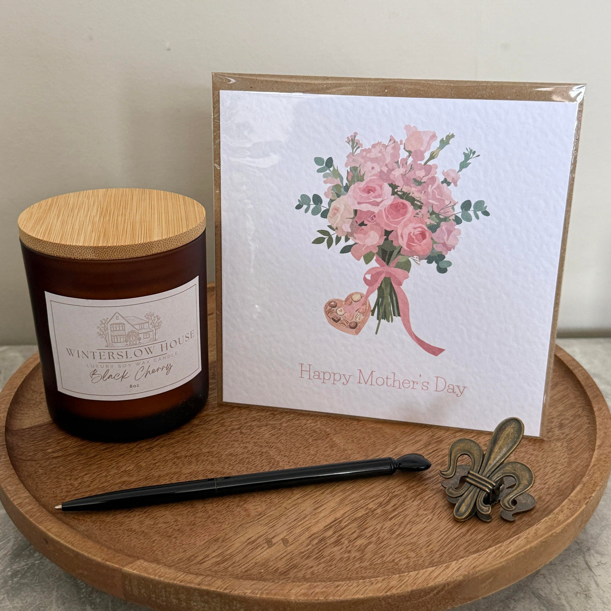 Luxury mothers day card, with pink bow and chocolate box design
