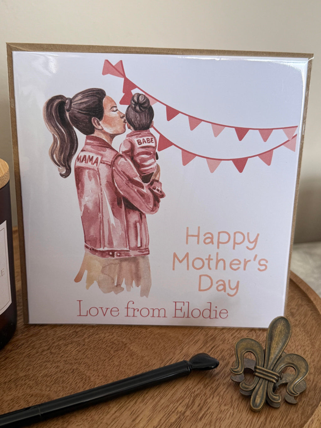 Personalised Luxury mothers day card - pink mama and baby design