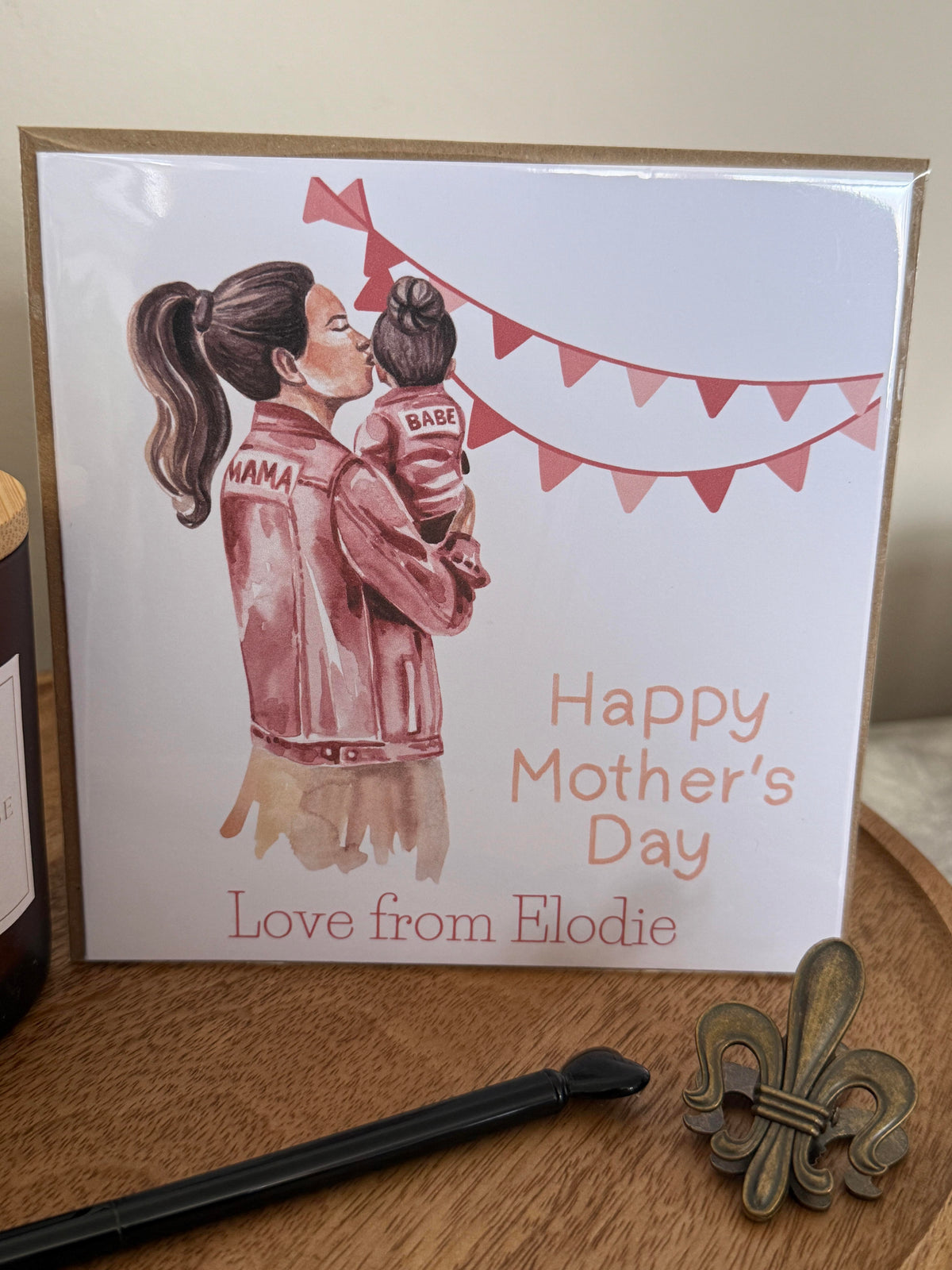 Personalised Luxury mothers day card - pink mama and baby design